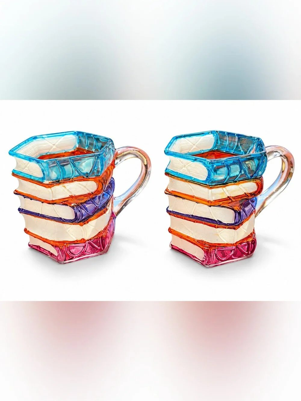 Stacked Books Glass Mugs Set of 2